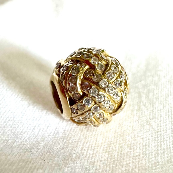Rare Retired PANDORA Solid 14K Gold 585 Sparkling Love Knot Charm # 7509…